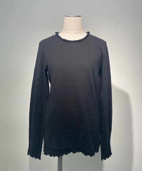 PUAL CE CIN（ピュアルセシン）の「襟編み立てリブ起毛ロングスリーブ（Tシャツ/カットソー・レディース・ブラック/ナチュラル・FREE）」の4枚目の写真