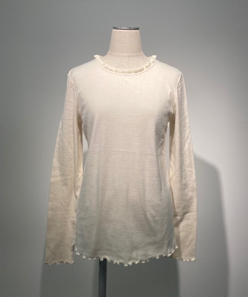 PUAL CE CIN（ピュアルセシン）の「襟編み立てリブ起毛ロングスリーブ（Tシャツ/カットソー・レディース・ブラック/ナチュラル・FREE）」の3枚目の写真