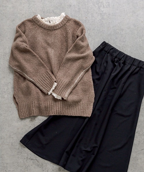 PUAL CE CIN（ピュアルセシン）の「襟編み立てリブ起毛ロングスリーブ（Tシャツ/カットソー・レディース・ブラック/ナチュラル・FREE）」の9枚目の写真