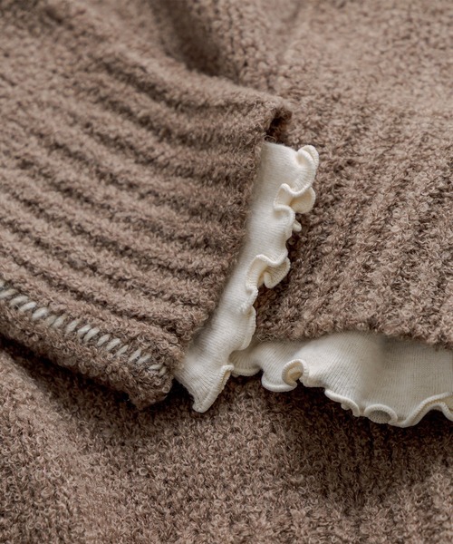 PUAL CE CIN（ピュアルセシン）の「襟編み立てリブ起毛ロングスリーブ（Tシャツ/カットソー・レディース・ブラック/ナチュラル・FREE）」の10枚目の写真