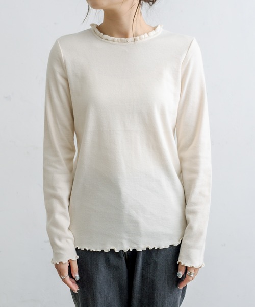 PUAL CE CIN（ピュアルセシン）の「襟編み立てリブ起毛ロングスリーブ（Tシャツ/カットソー・レディース・ブラック/ナチュラル・FREE）」の15枚目の写真