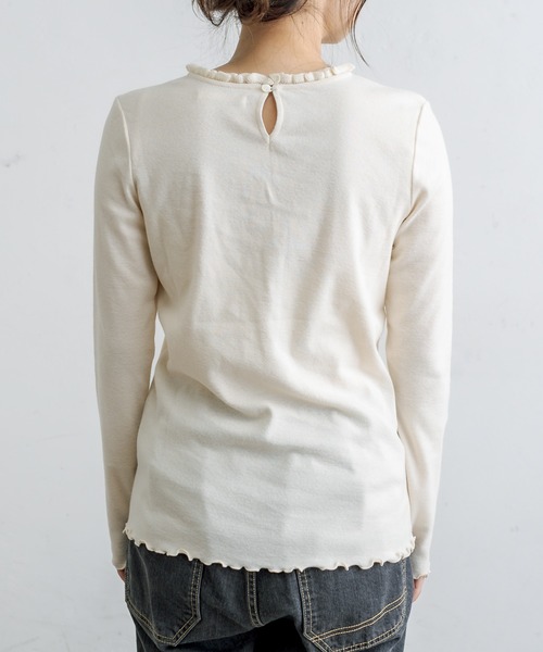 PUAL CE CIN（ピュアルセシン）の「襟編み立てリブ起毛ロングスリーブ（Tシャツ/カットソー・レディース・ブラック/ナチュラル・FREE）」の12枚目の写真