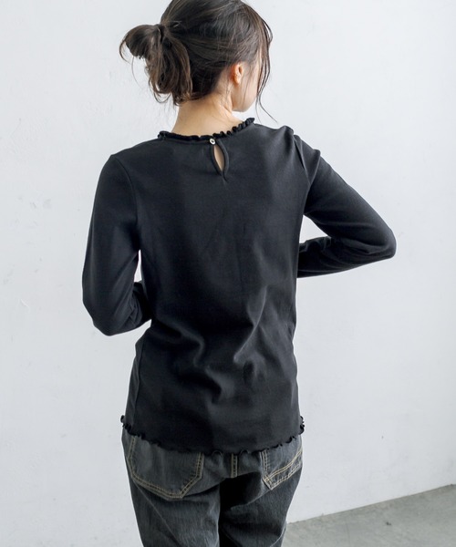 PUAL CE CIN（ピュアルセシン）の「襟編み立てリブ起毛ロングスリーブ（Tシャツ/カットソー・レディース・ブラック/ナチュラル・FREE）」の8枚目の写真