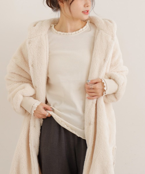 PUAL CE CIN（ピュアルセシン）の「襟編み立てリブ起毛ロングスリーブ（Tシャツ/カットソー・レディース・ブラック/ナチュラル・FREE）」の18枚目の写真