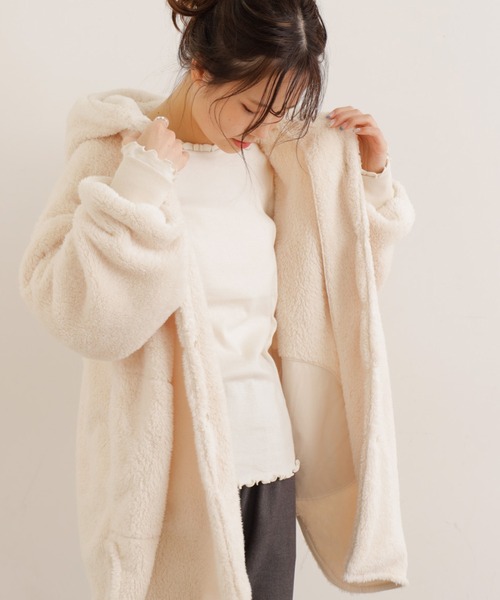 PUAL CE CIN（ピュアルセシン）の「襟編み立てリブ起毛ロングスリーブ（Tシャツ/カットソー・レディース・ブラック/ナチュラル・FREE）」の19枚目の写真