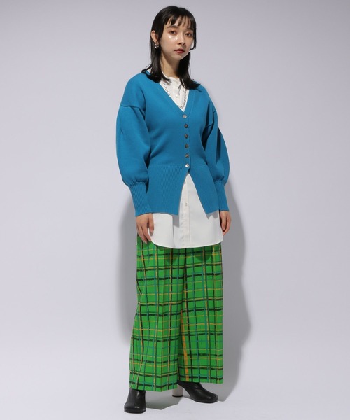 HARE（ハレ）の「POPチェックワイドパンツ(HARE)（スラックス・レディース・ホワイト/グリーン・FREE）」の5枚目の写真