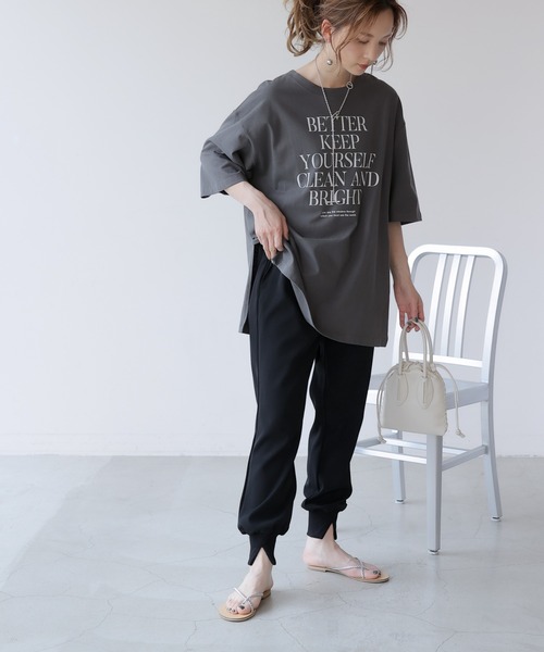 frames RAY CASSIN（フレームスレイカズン）の「WEB限定 スリット入りジョガーパンツ セットアップ着用可（スウェットパンツ・レディース・ピンク/イエロー×グリーン/ブラック/アイボリー/ベージュ/キャメル/チャコールグレー・FREE）」の12枚目の写真