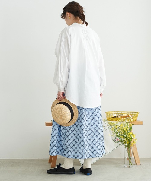 chambre de charme（シャンブルドゥシャーム）の「●cdc ポコポコお花刺繍 タックスカート（スカート・レディース・ブルー/ネイビー・FREE）」の4枚目の写真