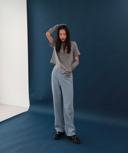 by muni:r(バイ ムニール)の「ユニークチェックデニムパンツ(チノパンツ・レディース・ブルー・SMALL/MEDIUM)」の2枚目の写真