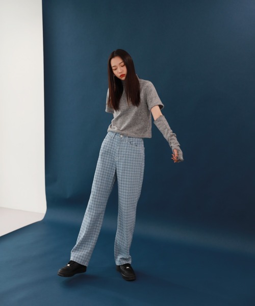 by muni:r(バイ ムニール)の「ユニークチェックデニムパンツ(チノパンツ・レディース・ブルー・SMALL/MEDIUM)」の3枚目の写真
