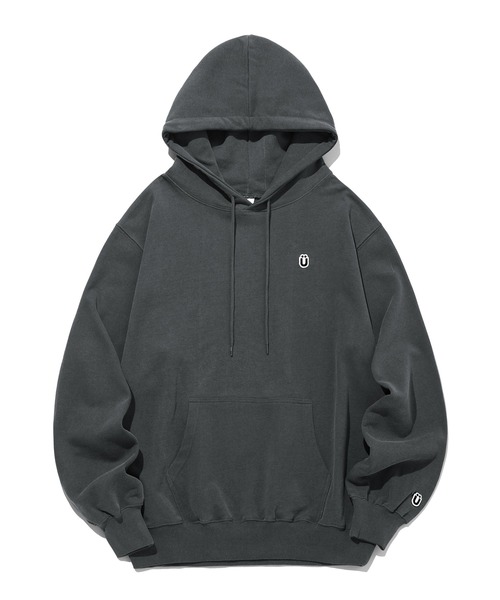 ISTKUNST（イストクンスト）の「【ISTKUNST】U LOGO WAPPEN PIGMENT HOODIE / イストクンスト U ロゴ ワッペン ピグメント フーディー（パーカー・レディース・ベージュ/ブルー/チャコールグレー・MEDIUM/LARGE）」の2枚目の写真