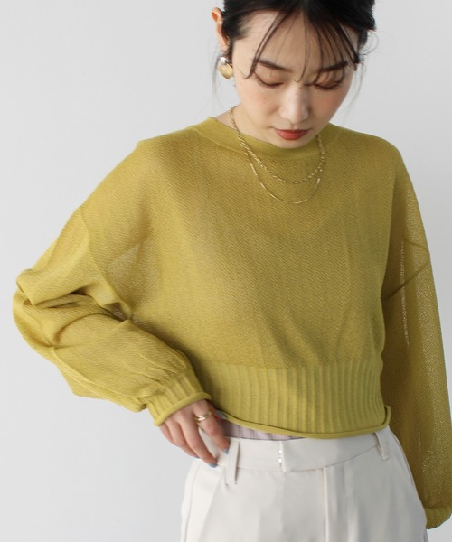 GeeRA(ジーラ)の「シアー素材ショートニット(ニット/セーター・レディース・ブラック/アイボリー/ライトグリーン・MEDIUM)」の3枚目の写真