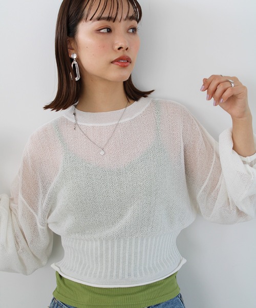 GeeRA(ジーラ)の「シアー素材ショートニット(ニット/セーター・レディース・ブラック/アイボリー/ライトグリーン・MEDIUM)」の6枚目の写真