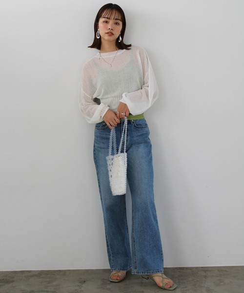 GeeRA(ジーラ)の「シアー素材ショートニット(ニット/セーター・レディース・ブラック/アイボリー/ライトグリーン・MEDIUM)」の7枚目の写真