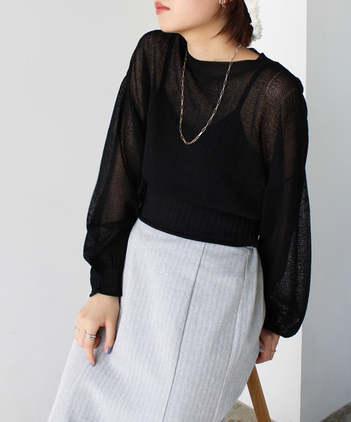 GeeRA(ジーラ)の「シアー素材ショートニット(ニット/セーター・レディース・ブラック/アイボリー/ライトグリーン・MEDIUM)」の8枚目の写真