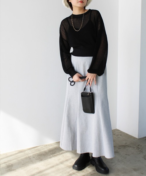 GeeRA(ジーラ)の「シアー素材ショートニット(ニット/セーター・レディース・ブラック/アイボリー/ライトグリーン・MEDIUM)」の9枚目の写真