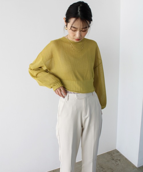 GeeRA(ジーラ)の「シアー素材ショートニット(ニット/セーター・レディース・ブラック/アイボリー/ライトグリーン・MEDIUM)」の11枚目の写真