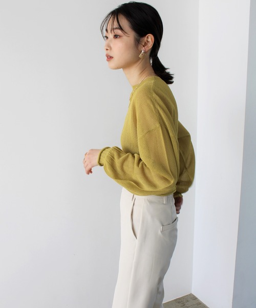 GeeRA(ジーラ)の「シアー素材ショートニット(ニット/セーター・レディース・ブラック/アイボリー/ライトグリーン・MEDIUM)」の14枚目の写真