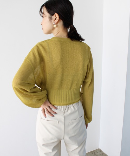 GeeRA(ジーラ)の「シアー素材ショートニット(ニット/セーター・レディース・ブラック/アイボリー/ライトグリーン・MEDIUM)」の15枚目の写真