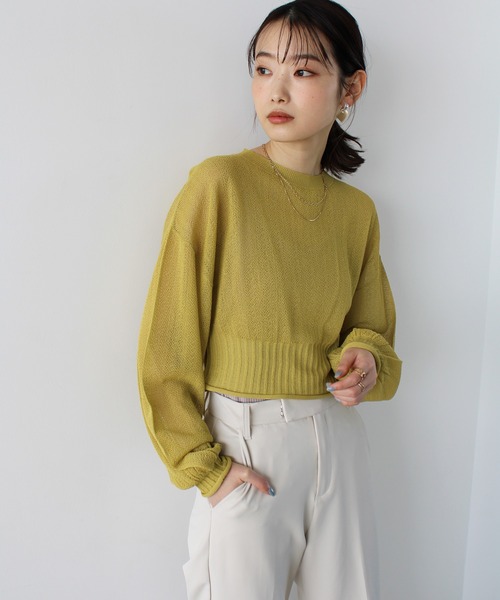 GeeRA(ジーラ)の「シアー素材ショートニット(ニット/セーター・レディース・ブラック/アイボリー/ライトグリーン・MEDIUM)」の12枚目の写真