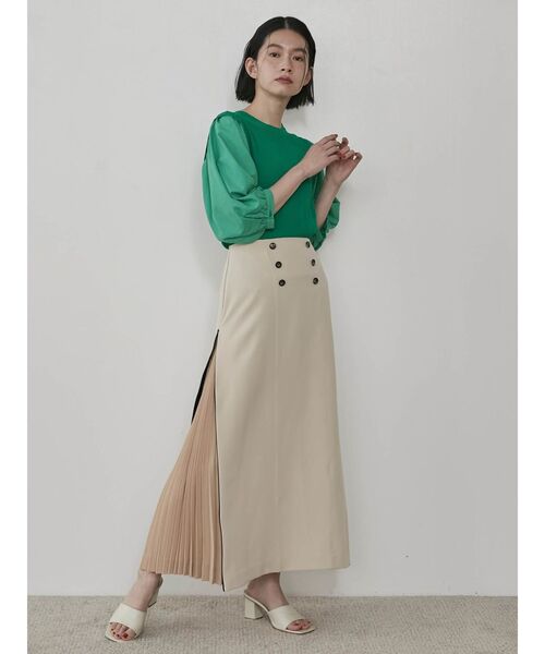 COTORICA（コトリカ）の「トレンチ風プリーツ切替スカート（スカート・レディース・ブラック/ベージュ/カーキ・SMALL/MEDIUM）」の4枚目の写真