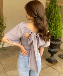 フレアスリーブバックリボントップス