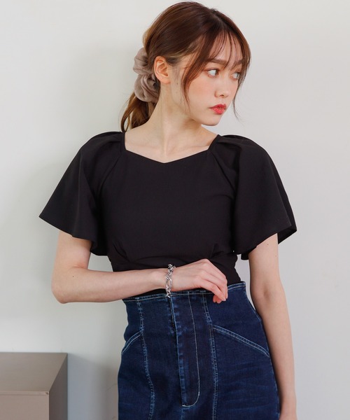 LIPSERVICE（リップサービス）の「フレアスリーブバックリボントップス（Tシャツ/カットソー・レディース・アイボリー/ラベンダー/ブラック・FREE）」の4枚目の写真