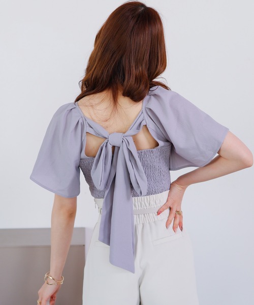 LIPSERVICE（リップサービス）の「フレアスリーブバックリボントップス（Tシャツ/カットソー・レディース・アイボリー/ラベンダー/ブラック・FREE）」の16枚目の写真