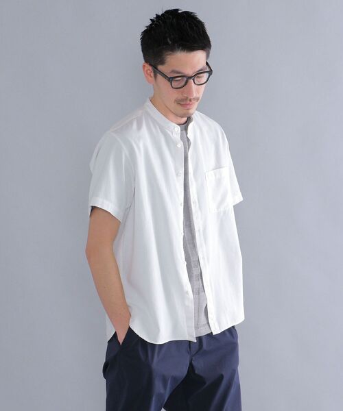 SHIPS（シップス）の「SHIPS: テンセル/リネン バンドカラーシャツ S/S（シャツ/ブラウス・メンズ・ホワイト/ネイビー/ライトオリーブ/レンガ・SMALL/MEDIUM/LARGE/X-LARGE）」の2枚目の写真