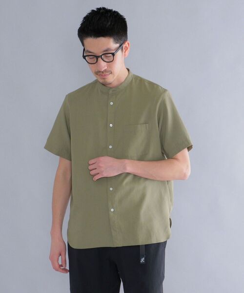 SHIPS（シップス）の「SHIPS: テンセル/リネン バンドカラーシャツ S/S（シャツ/ブラウス・メンズ・ホワイト/ネイビー/ライトオリーブ/レンガ・SMALL/MEDIUM/LARGE/X-LARGE）」の3枚目の写真