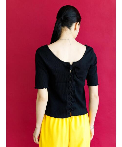 koe（コエ）の「【背中あき】バックレースアップテレコプルオーバー＊（Tシャツ/カットソー・レディース・ブラック/ベージュ/カーキ/アイボリー・M）」の10枚目の写真