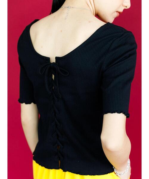 koe（コエ）の「【背中あき】バックレースアップテレコプルオーバー＊（Tシャツ/カットソー・レディース・ブラック/ベージュ/カーキ/アイボリー・M）」の12枚目の写真