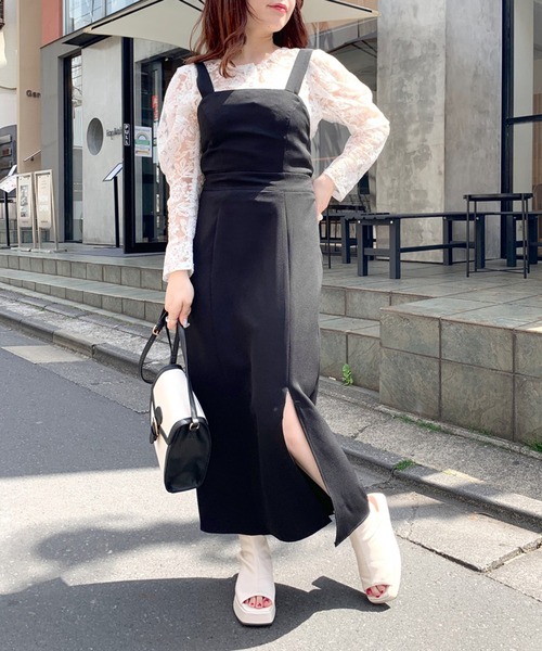 OLIVE des OLIVE（オリーブデオリーブ）の「サイドスリット後リボンタイトジャンスカ（ジャンパースカート・レディース・ブラック/ベージュ/サックスブルー・FREE）」の8枚目の写真