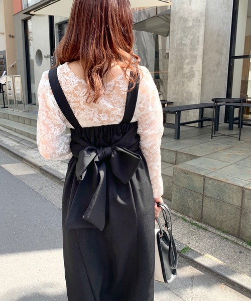 OLIVE des OLIVE（オリーブデオリーブ）の「サイドスリット後リボンタイトジャンスカ（ジャンパースカート・レディース・ブラック/ベージュ/サックスブルー・FREE）」の15枚目の写真