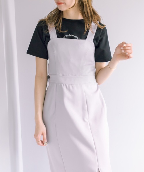 OLIVE des OLIVE（オリーブデオリーブ）の「サイドスリット後リボンタイトジャンスカ（ジャンパースカート・レディース・ブラック/ベージュ/サックスブルー・FREE）」の13枚目の写真