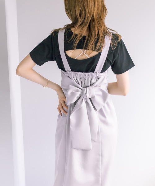 OLIVE des OLIVE（オリーブデオリーブ）の「サイドスリット後リボンタイトジャンスカ（ジャンパースカート・レディース・ブラック/ベージュ/サックスブルー・FREE）」の10枚目の写真