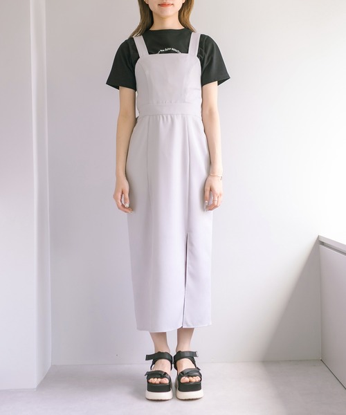 OLIVE des OLIVE（オリーブデオリーブ）の「サイドスリット後リボンタイトジャンスカ（ジャンパースカート・レディース・ブラック/ベージュ/サックスブルー・FREE）」の20枚目の写真