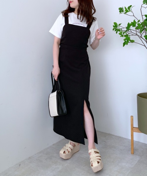 OLIVE des OLIVE（オリーブデオリーブ）の「サイドスリット後リボンタイトジャンスカ（ジャンパースカート・レディース・ブラック/ベージュ/サックスブルー・FREE）」の7枚目の写真