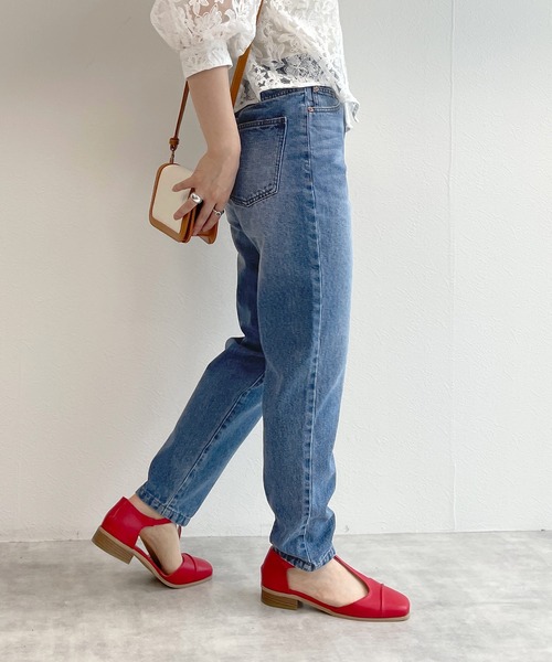 w closet（ダブルクローゼット）の「テーパードデニムパンツ（デニムパンツ・レディース・ピンク/ブルー/ケミカルウォッシュ/ライム・S/M）」の19枚目の写真