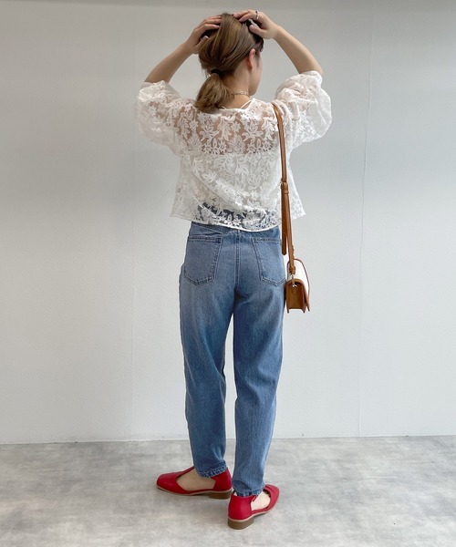 w closet（ダブルクローゼット）の「テーパードデニムパンツ（デニムパンツ・レディース・ピンク/ブルー/ケミカルウォッシュ/ライム・S/M）」の21枚目の写真