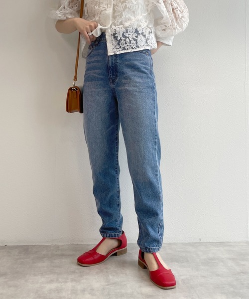 w closet（ダブルクローゼット）の「テーパードデニムパンツ（デニムパンツ・レディース・ピンク/ブルー/ケミカルウォッシュ/ライム・S/M）」の22枚目の写真