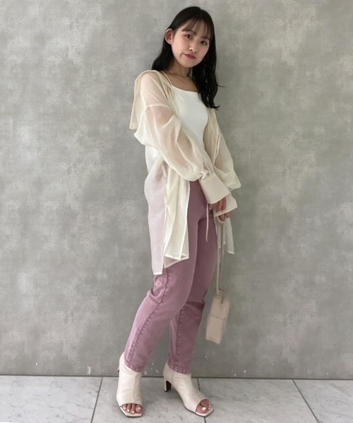 w closet（ダブルクローゼット）の「テーパードデニムパンツ（デニムパンツ・レディース・ピンク/ブルー/ケミカルウォッシュ/ライム・S/M）」の5枚目の写真