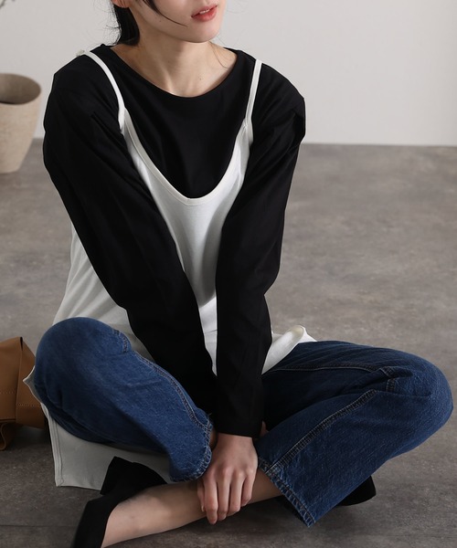 ElegChic(エレグシック)の「袖 タック ロング スリーブカットソー 長袖 (Tシャツ/カットソー・レディース・ブラック/ベージュ/オフホワイト/杢グレー・4L/M/XL)」の1枚目の写真