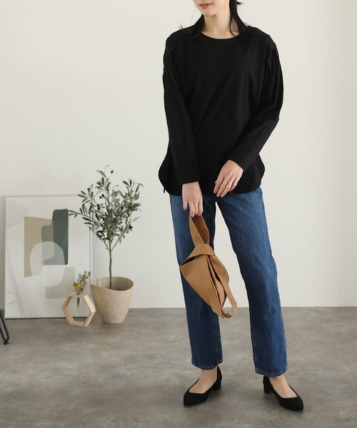 ElegChic(エレグシック)の「袖 タック ロング スリーブカットソー 長袖 (Tシャツ/カットソー・レディース・ブラック/ベージュ/オフホワイト/杢グレー・4L/M/XL)」の8枚目の写真