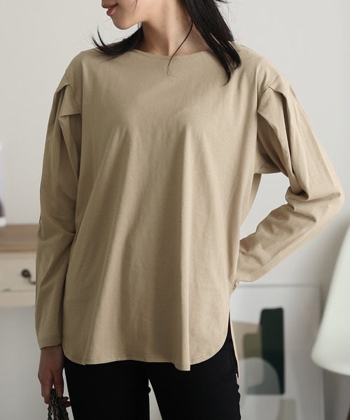 ElegChic(エレグシック)の「袖 タック ロング スリーブカットソー 長袖 (Tシャツ/カットソー・レディース・ブラック/ベージュ/オフホワイト/杢グレー・4L/M/XL)」の13枚目の写真