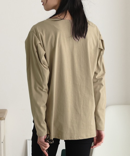 ElegChic(エレグシック)の「袖 タック ロング スリーブカットソー 長袖 (Tシャツ/カットソー・レディース・ブラック/ベージュ/オフホワイト/杢グレー・4L/M/XL)」の15枚目の写真