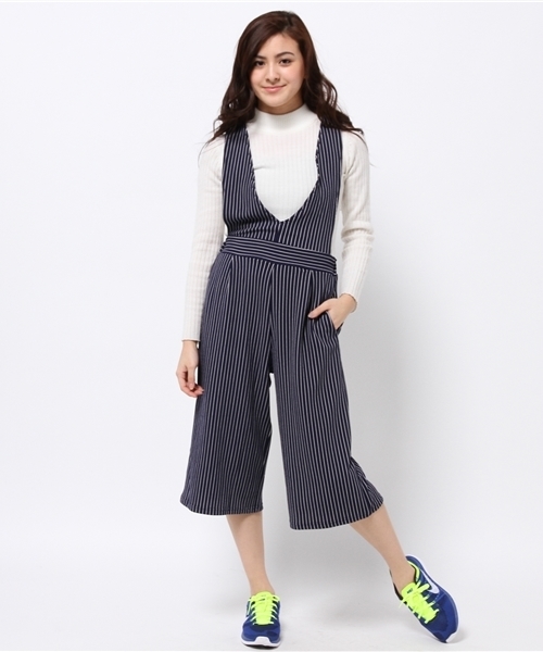 CIAOPANIC（チャオパニック）の「【Ciaopanic】ストライプサロペット（サロペット/オーバーオール・レディース・ホワイト/ネイビー/ブラック・FREE）」の3枚目の写真