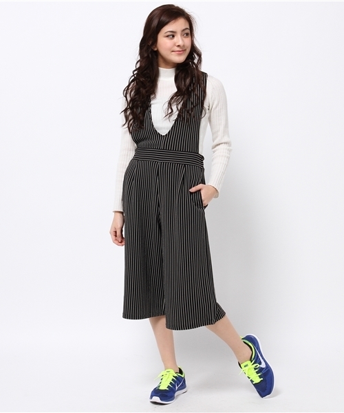 CIAOPANIC（チャオパニック）の「【Ciaopanic】ストライプサロペット（サロペット/オーバーオール・レディース・ホワイト/ネイビー/ブラック・FREE）」の2枚目の写真