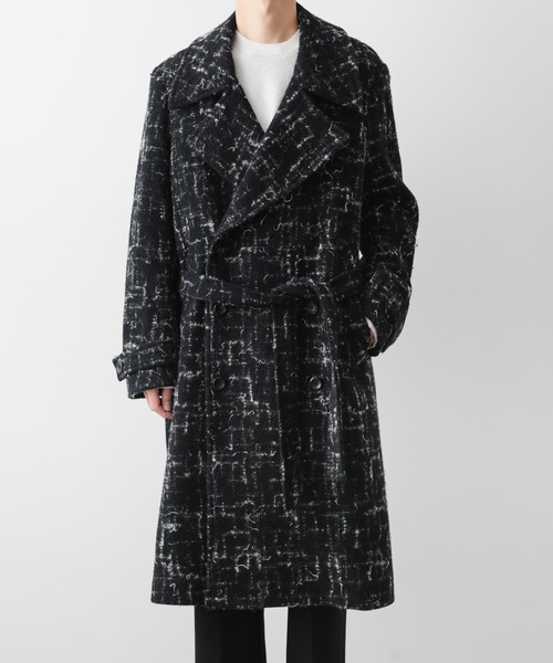 ATTACHMENT（アタッチメント）の「ジャカードツイード ダブルブレステッドコート / SPLASHED TWEED DOUBLE BREASTED COAT（テーラードジャケット・メンズ・ブラック/オフホワイト・1/2）」の4枚目の写真