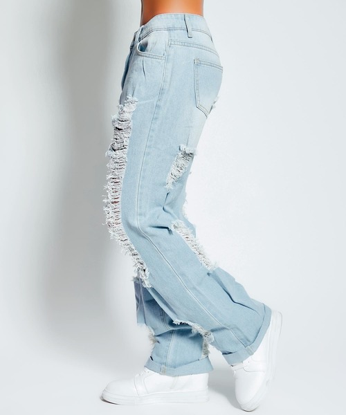 babyShoop（ベイビーシュープ）の「ハードクラッシュデニムワイドパンツ（デニムパンツ・レディース・ブルー・SMALL/LARGE/MEDIUM）」の9枚目の写真